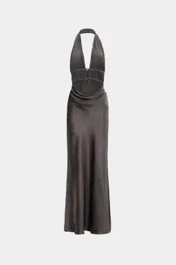 MISHA Celine Satin Maxi Dress Pewter Size 6 for rent on The Volte - image 6