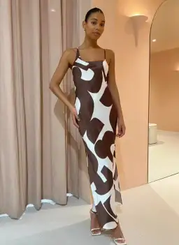 Sir the Label Julien Asymmetric Slip Dress in Abstract Chocolate Size 8 for rent on The Volte - image 1