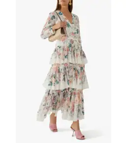 Zimmermann Acacia Tiered Maxi Dress Ecru With Floral Print Size 3 / AU 14 for rent on The Volte - image 1