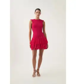 Aje Rushes Raffia Knit Mini Dress Deep Fuschia Size 12 for rent on The Volte - image 1