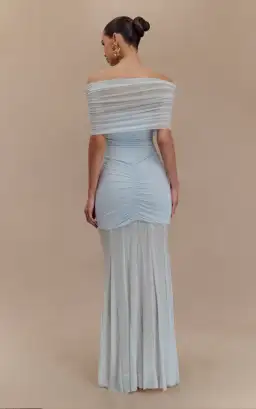 Meshki Caspian Slinky Mesh Off Shoulder Dress Blue Size 10 for rent on The Volte - image 6