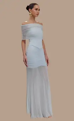 Meshki Caspian Slinky Mesh Off Shoulder Dress Blue Size 10 for rent on The Volte - image 2