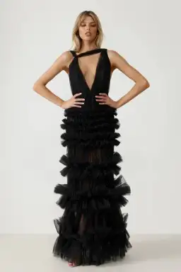 Lexi Mariella Tulle Maxi Dress Charcoal Black Small Size 8 for rent on The Volte - image 1