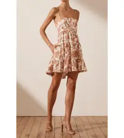 Shona Joy Carolina Linen Tiered Mini Dress in Print Size XS / AU 6 for rent on The Volte - image 1