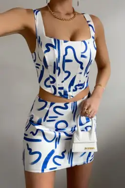 Runaway the Label Rowena Corset Top and Mini Skirt Set York Blue Size 16 for rent on The Volte - image 2