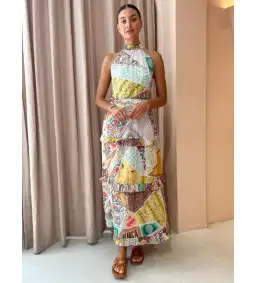 Kate Ford Zellejie Long Layered Maxi Dress Multi Print Size AU 6