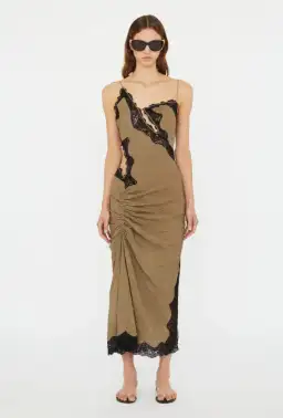 Christopher Esber Crimped Lace Cami Dress Eucalypt Black Size 6