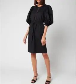 See By Chloe Cotton Poplin Puff Sleeve Knee-Length Dress Black Size AU 12