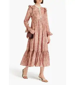  Zimmermann The Wonderland Frilled Midi Dress in Blush Paisley Size 4 / AU 16 for rent on The Volte - image 1