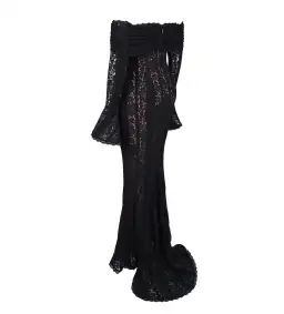 House of CB Belle Off Shoulder Floral Lace Maxi Dress Black Size AU 14 for rent on The Volte - image 7