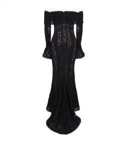 House of CB Belle Off Shoulder Floral Lace Maxi Dress Black Size AU 14 for rent on The Volte - image 8