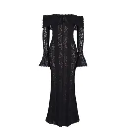 House of CB Belle Off Shoulder Floral Lace Maxi Dress Black Size AU 14 for rent on The Volte - image 6