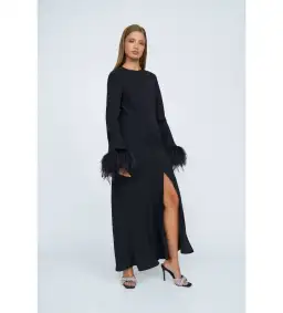 By Johnny Miranda Feather Cuff Full Length Dress Black Size 12 for rent on The Volte - image 1
