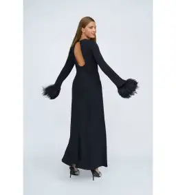 By Johnny Miranda Feather Cuff Full Length Dress Black Size 12 for rent on The Volte - image 2