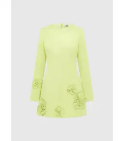 Leo Lin Long Sleeve Petal Mini Dress in Chartreuse Size AU 8   for rent on The Volte - image 2