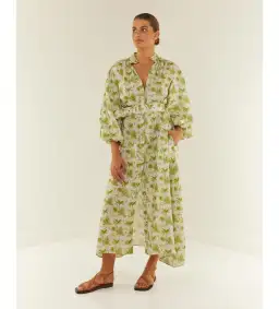 Palm Noosa Noddy Belted Shirt Dress in Green Palms Size 10 for rent on The Volte - image 1