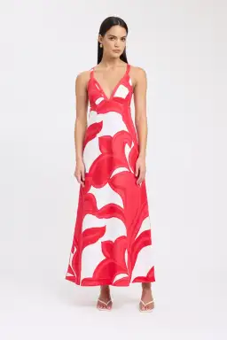 Kookai Zani Maxi Dress Red Print Size 8