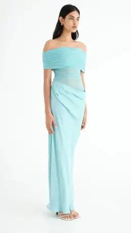 Benni Nico Off Shoulder Maxi Dress  in Aquamarine Size AU  12 for rent on The Volte - image 2
