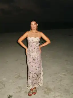 Zimmermann Acacia Scallop Midi Dress in Lilac Floral Size 2 / AU 12