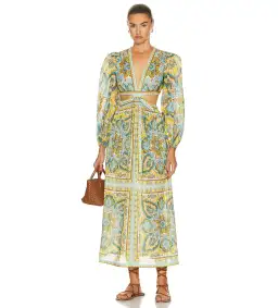 Zimmermann Halcyon Tie Front Midi Dress Blue Yellow Paisley Size  12 for rent on The Volte - image 1