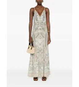 Camilla Tower Tales Print Dress Ivory Size Au 16