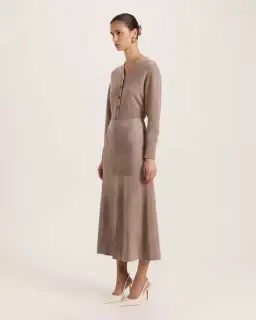 Saba Nadia Suede Leather Midi Skirt Mink Size AU 6 for rent on The Volte - image 3