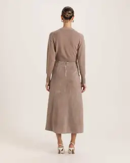 Saba Nadia Suede Leather Midi Skirt Mink Size AU 6 for rent on The Volte - image 4
