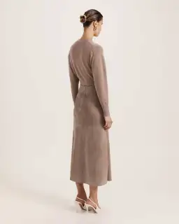 Saba Nadia Suede Leather Midi Skirt Mink Size AU 6 for rent on The Volte - image 2