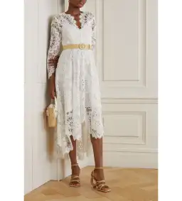 Zimmermann Chintz Doily Belted Asymmetric Guipure Lace Midi Dress White Size 2/Au 12  for rent on The Volte - image 1