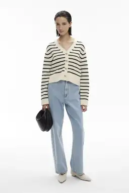 Witchery Boxy Knit Cardigan Black Stripe Size 8