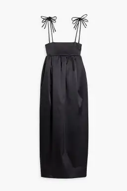 Ganni Gathered Satin Midi Dress Black Size AU 6 for rent on The Volte - image 3