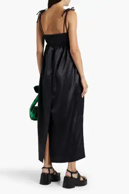 Ganni Gathered Satin Midi Dress Black Size AU 6 for rent on The Volte - image 2