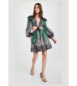 Zimmermann Anneke Ruffle Mini Dress Teal Paisley Size 0P/AU 6P for rent on The Volte - image 1