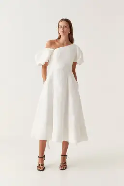 Aje Arista Tulip Sleeve Midi Dress White Size AU 16