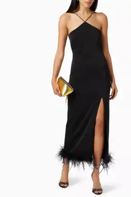 De La Vali Dress With Feathers Midi Dress in Black Size 8 for rent on The Volte - image 1