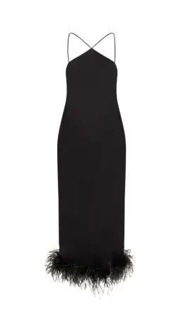 De La Vali Dress With Feathers Midi Dress in Black Size 8 for rent on The Volte - image 4