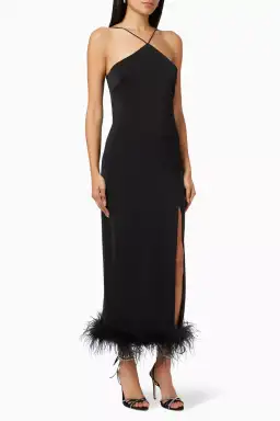 De La Vali Dress With Feathers Midi Dress in Black Size 8 for rent on The Volte - image 2