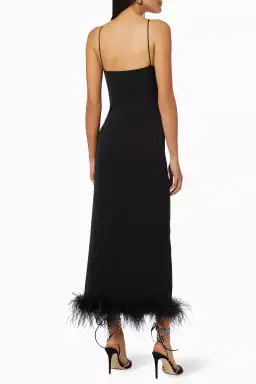 De La Vali Dress With Feathers Midi Dress in Black Size 8 for rent on The Volte - image 3