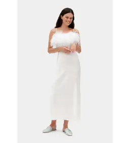 Sleeper Boheme Slip Midi Dress with Feathers in White Size 8 for rent on The Volte - image 1