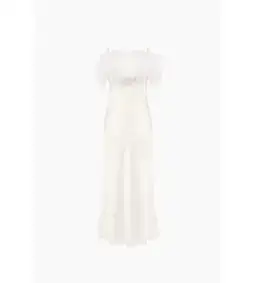 Sleeper Boheme Slip Midi Dress with Feathers in White Size 8 for rent on The Volte - image 4