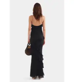 Venroy Silk Ruffle Slip Dress in Black Size AU 8 for rent on The Volte - image 3