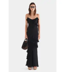 Venroy Silk Ruffle Slip Dress in Black Size AU 8 for rent on The Volte - image 1