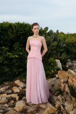 Justin Tong Cascade Pleated Gown Pink Size 12   for rent on The Volte - image 5