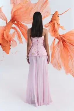 Justin Tong Cascade Pleated Gown Pink Size 12   for rent on The Volte - image 3