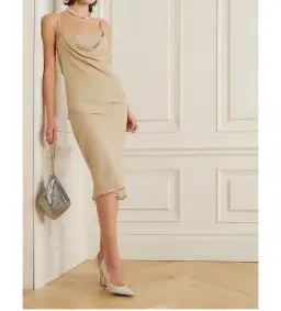 The Attico Crystal Embellished Draped Crepe Bustier Midi Dress Beige Size 8 for rent on The Volte - image 2