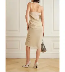The Attico Crystal Embellished Draped Crepe Bustier Midi Dress Beige Size 8 for rent on The Volte - image 4