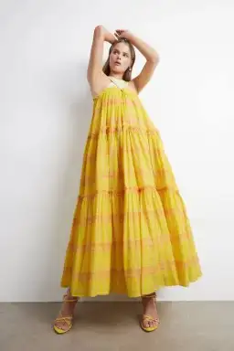 Aje Wilderness Tiered Maxi Dress Yellow Size AU 10 for rent on The Volte - image 1