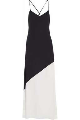 Alice and Olivia Maggie Two Tone Crepe De Chine Maxi Dress Black/White Size 4 for rent on The Volte - image 5