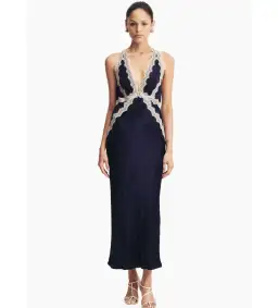 Shona joy Camille Lace Cross Back Split Maxi Dress Midnight/Ivory Size AU 8 for rent on The Volte - image 1