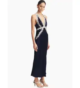 Shona joy Camille Lace Cross Back Split Maxi Dress Midnight/Ivory Size AU 8 for rent on The Volte - image 2